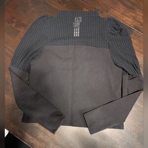 Maeve Anthropologie Black Waffle Mesh Puff-Sleeve Top, Women's Large, NWT